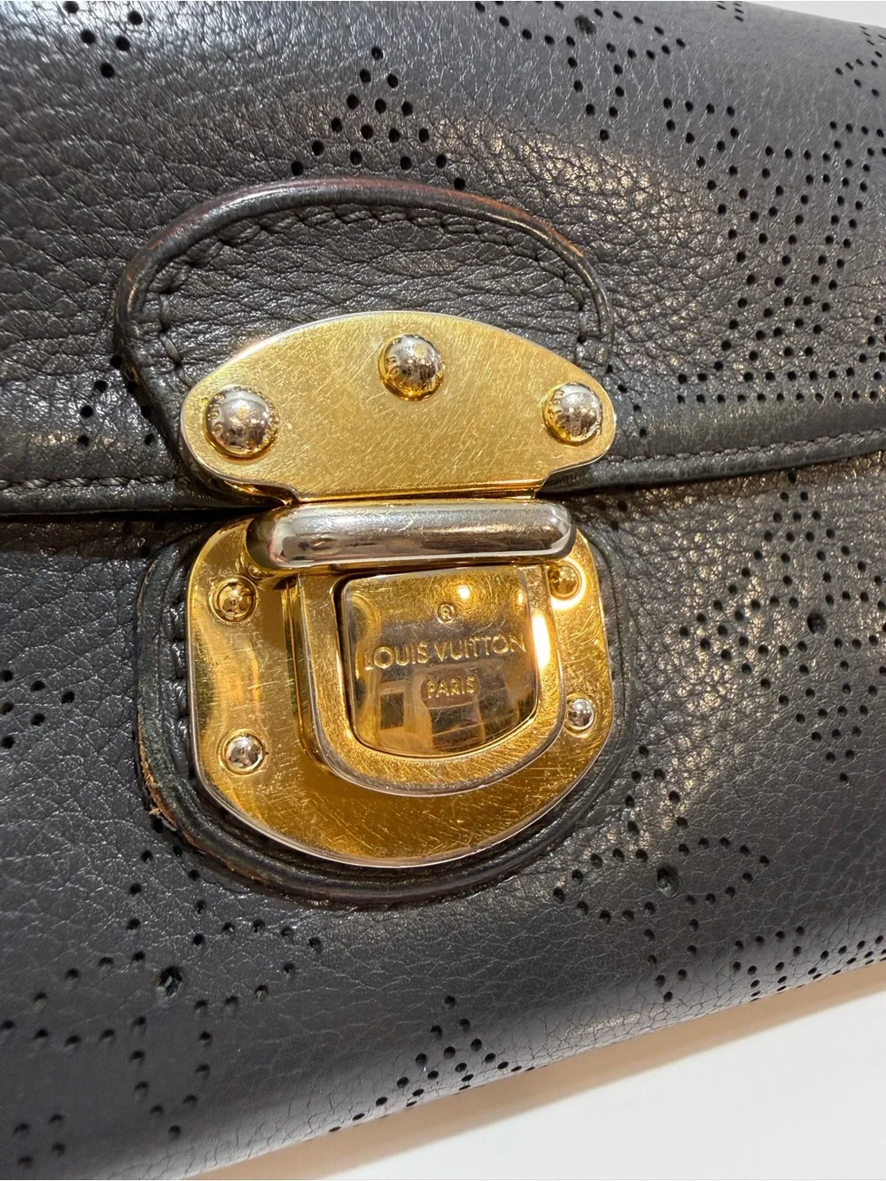 Louis Vuitton Charcoal Mahina Leather Clasp Wallet